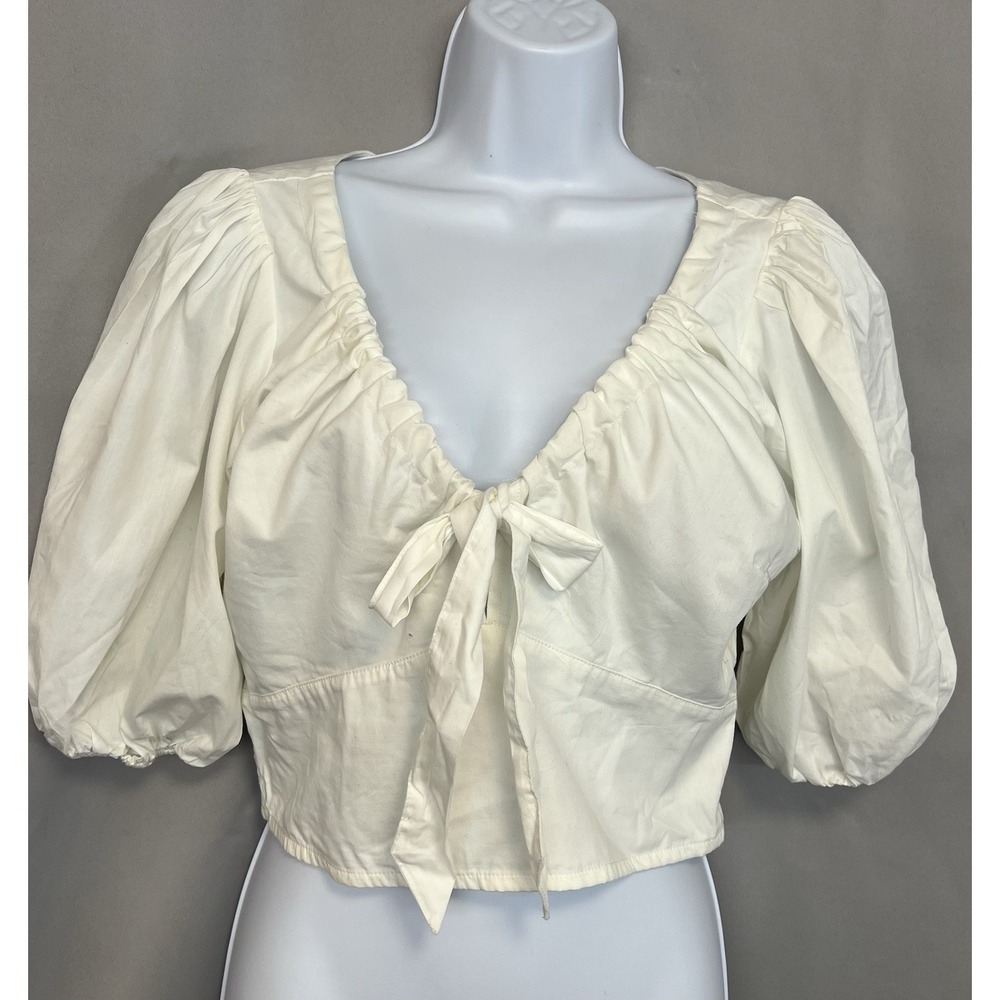 Abercrombie & Fitch Women's White Crop Puff Sleeve Top Sz Medium New